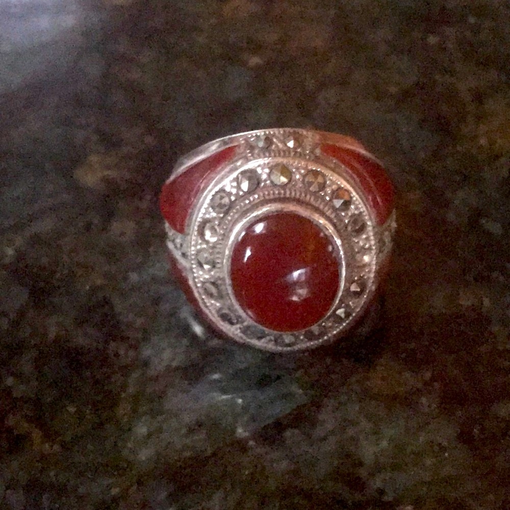 Sterling silver and Carnelian  Marcasite Ring